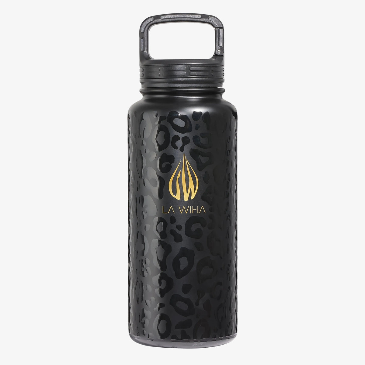 Black 32 ounce pro grade stainless steel bottle with a handy carabiner lid