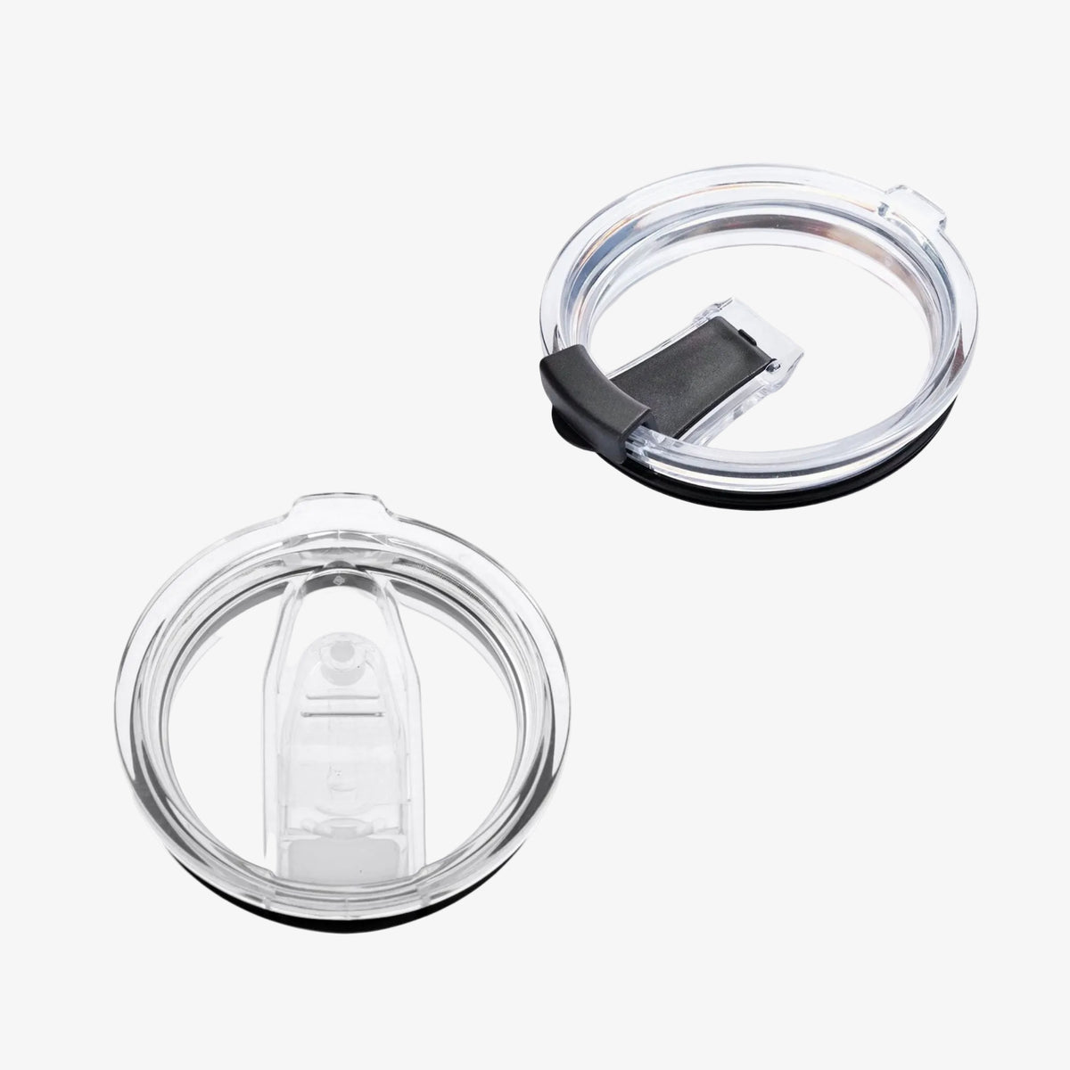 image of 2 tumbler lids one slider lid and one flip lid